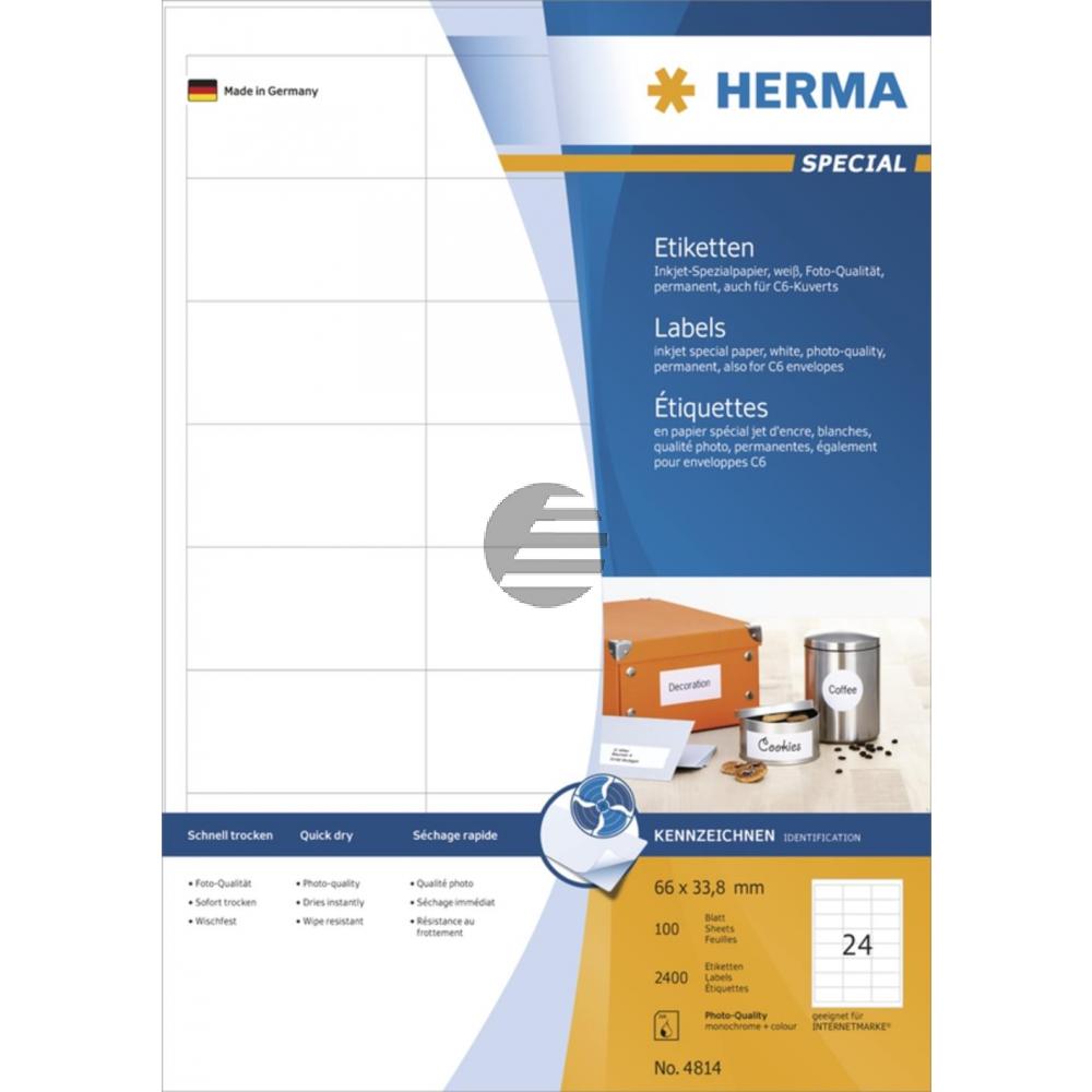 Herma InkJet Etiketten A4 66 x 33,8 mm weiß Papier matt Inh.2400