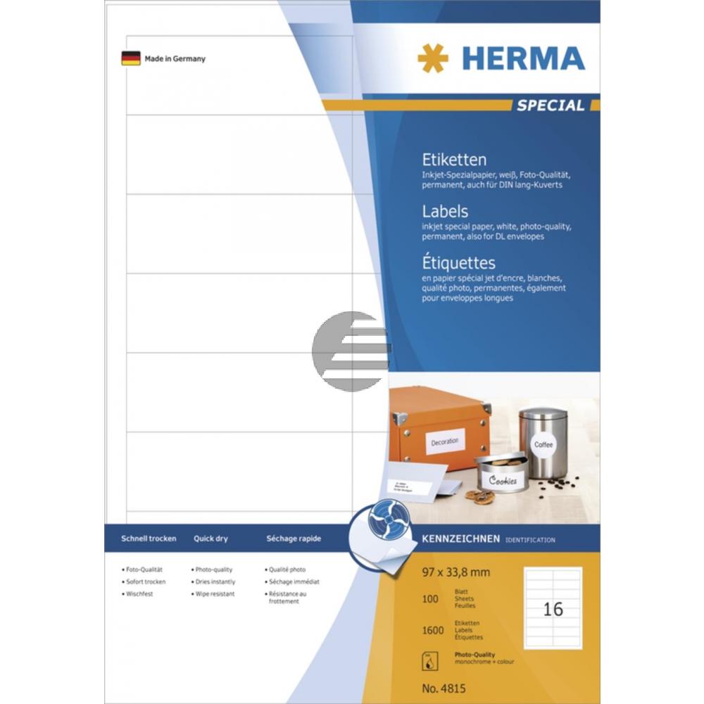 Herma InkJet Etiketten A4 97 x 33,8 mm weiß Papier matt Inh.1600