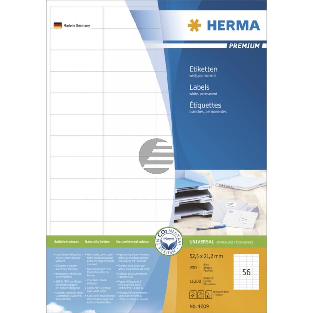 Herma Etiketten A4 weiß 52,5 x 21,2 mm Papier matt Inh.11200 Premium