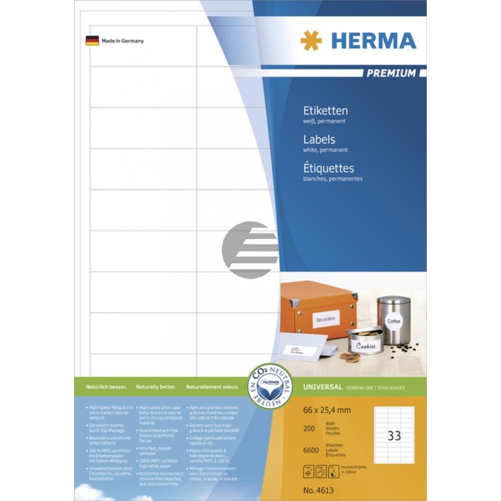 Herma Etiketten A4 weiß 66 x 25,4 mm Papier matt Inh.6600 Premium