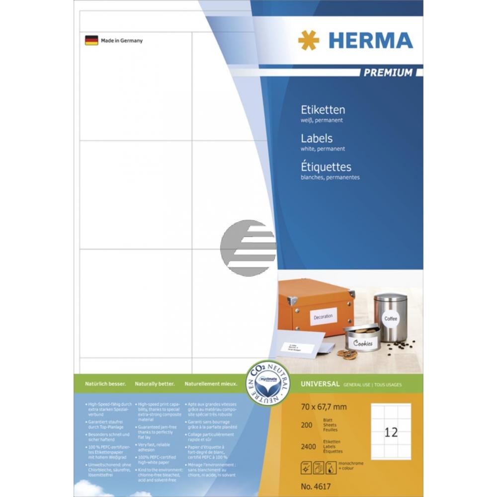 Herma Etiketten A4 weiß 70 x 67,7 mm Papier matt Inh.2400 Premium
