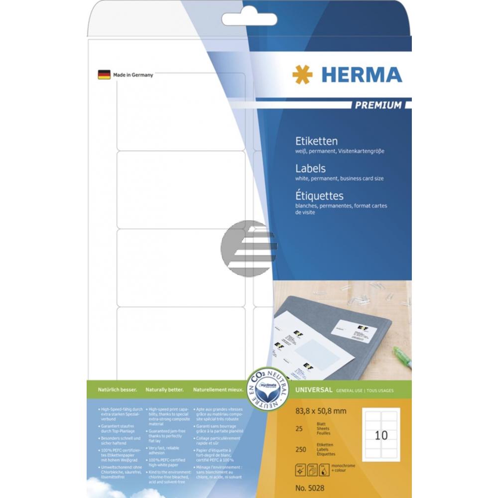 Herma Etiketten A4 weiß 83,8 x 50,8 mm Papier matt Inh.250 Premium