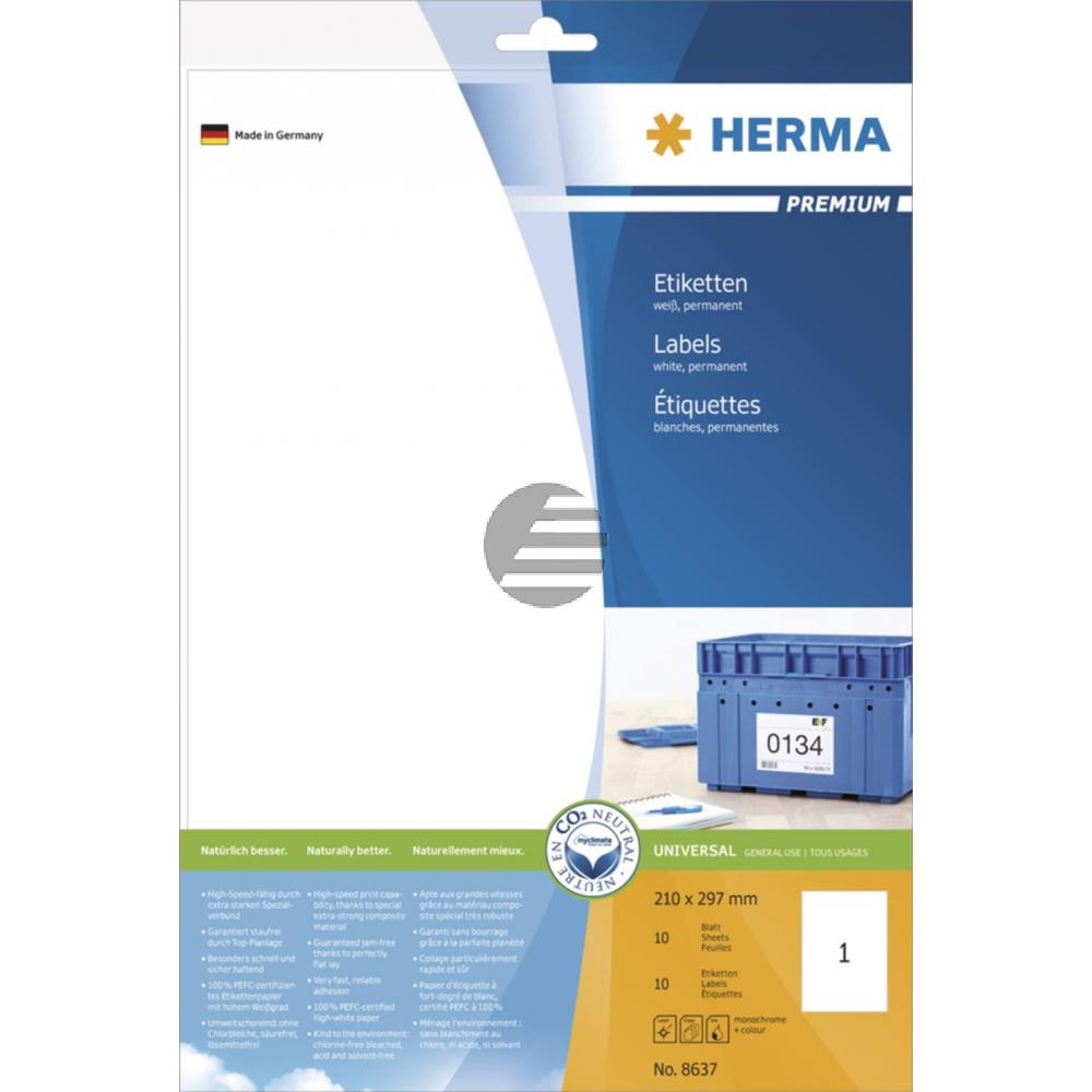 Herma Etiketten A4 weiß 210 x 297 mm Papier matt Inh.10 Premium