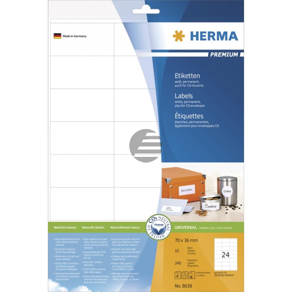 Herma Etiketten A4 weiß 70 x 36 mm Papier matt Inh.240 Premium