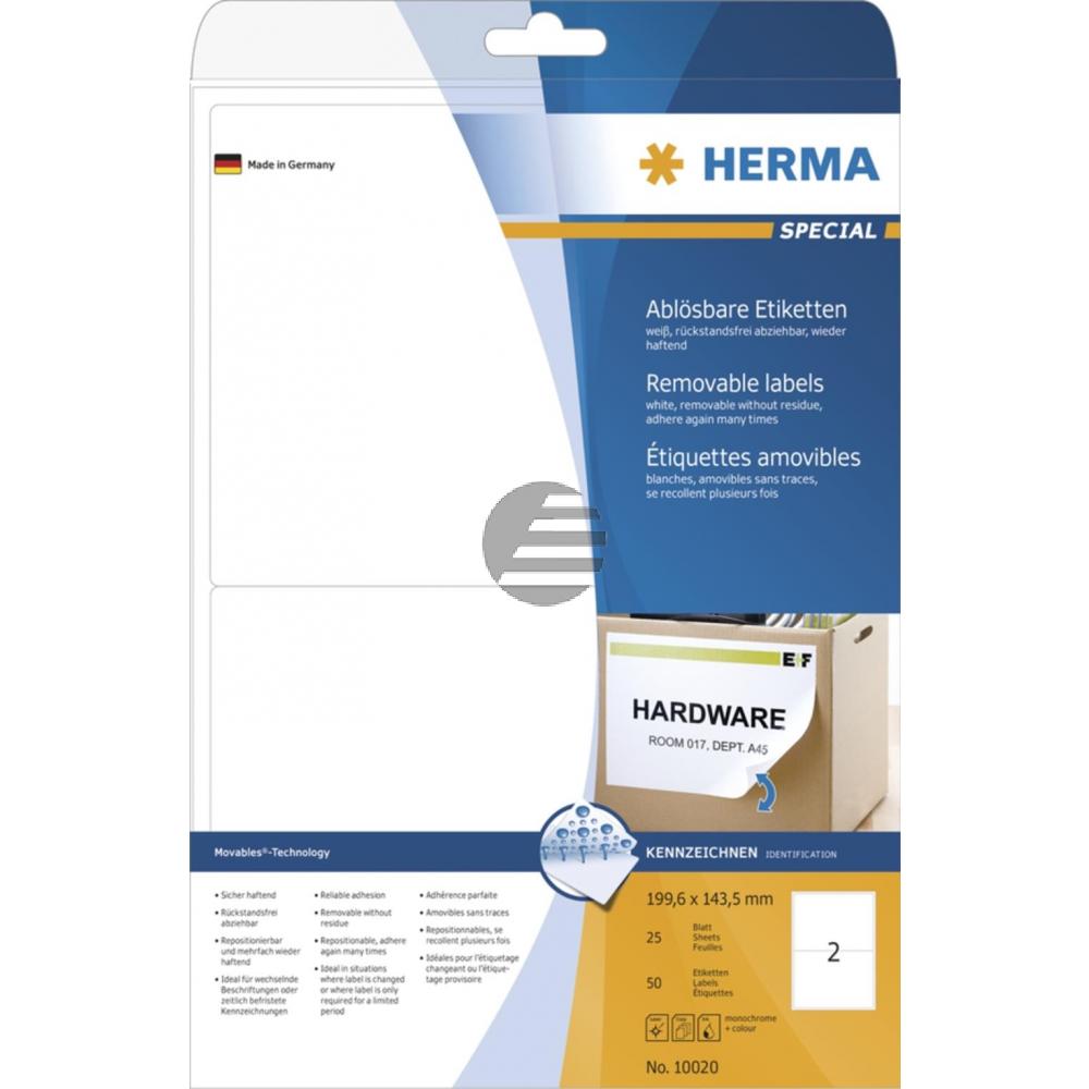 Herma Etiketten A4 weiĂ 199,6 x 143,5 mm ablösbar Papier Inh.50