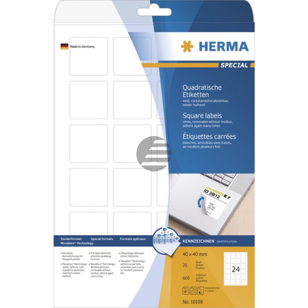 Herma Etiketten A4 weiß 40 x 40 mm ablösbar Papier Inh.600 quadratisch