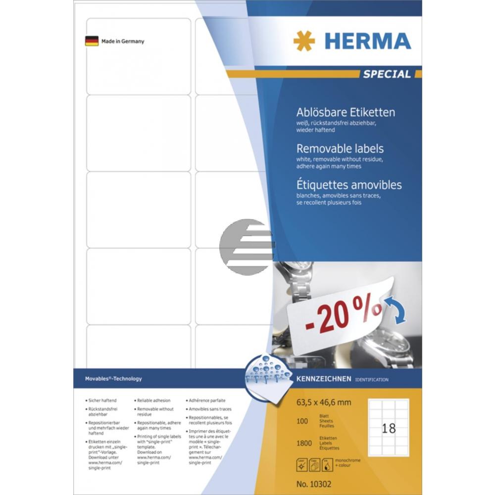 Herma Etiketten A4 weiß 63,5 x 46,6 mm ablösbar Papier Inh.1800