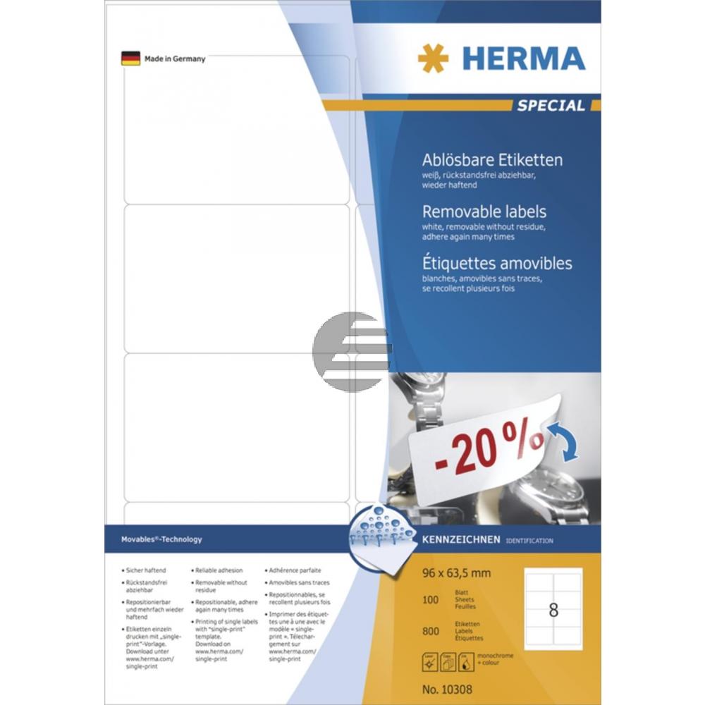 Herma Etiketten A4 weiß 96 x 63,5 mm ablösbar Papier Inh.800