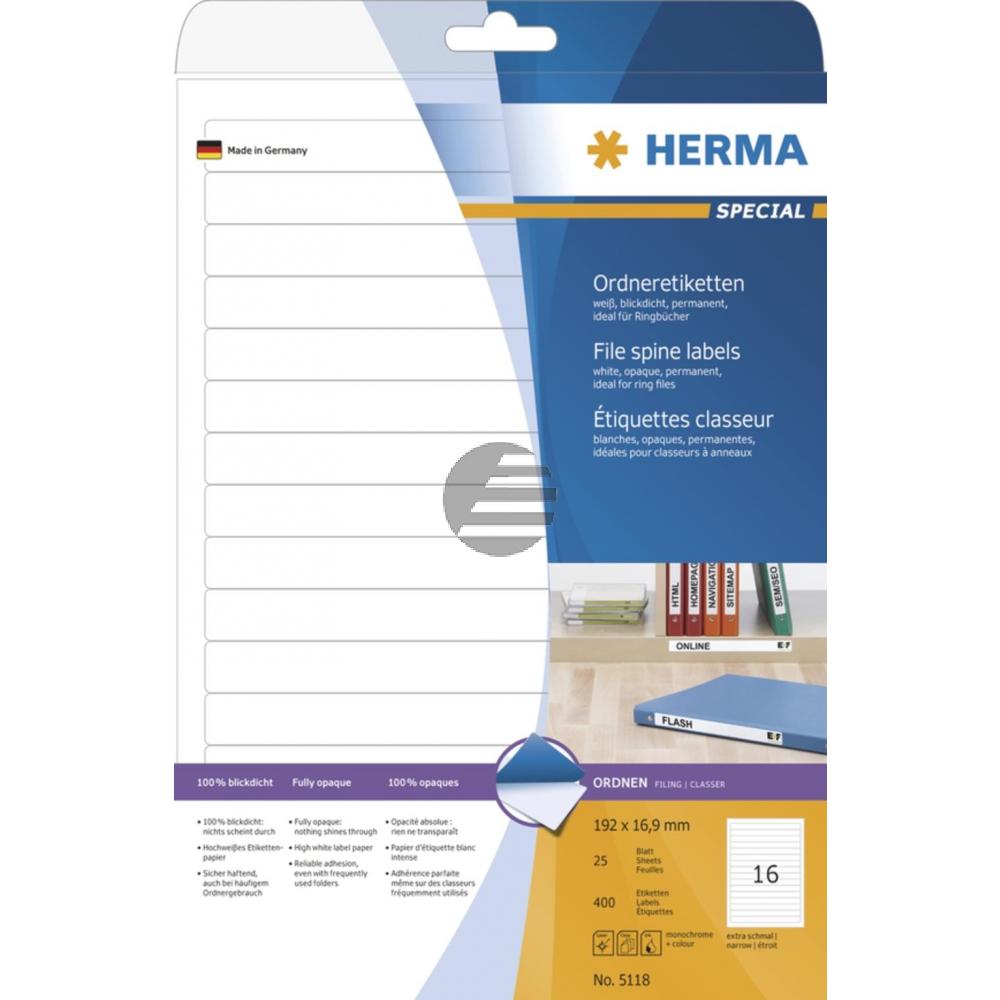 Herma Ordneretiketten weiß 192 x 16,9 mm Papier blickdicht Inh.400