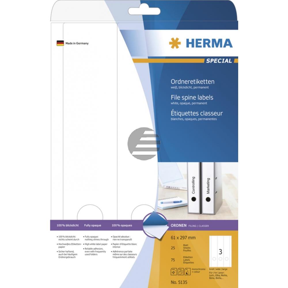 Herma Ordneretiketten weiß 61 x 297 mm Papier blickdicht Inh.75 St.