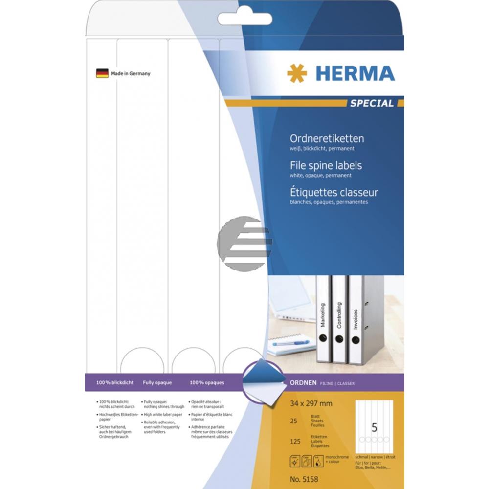 Herma Ordneretiketten weiß 34 x 297 mm Papier blickdicht Inh.125 St