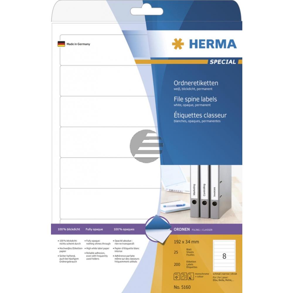 Herma Ordneretiketten weiß 192 x 34 mm Papier blickdicht Inh.200 St
