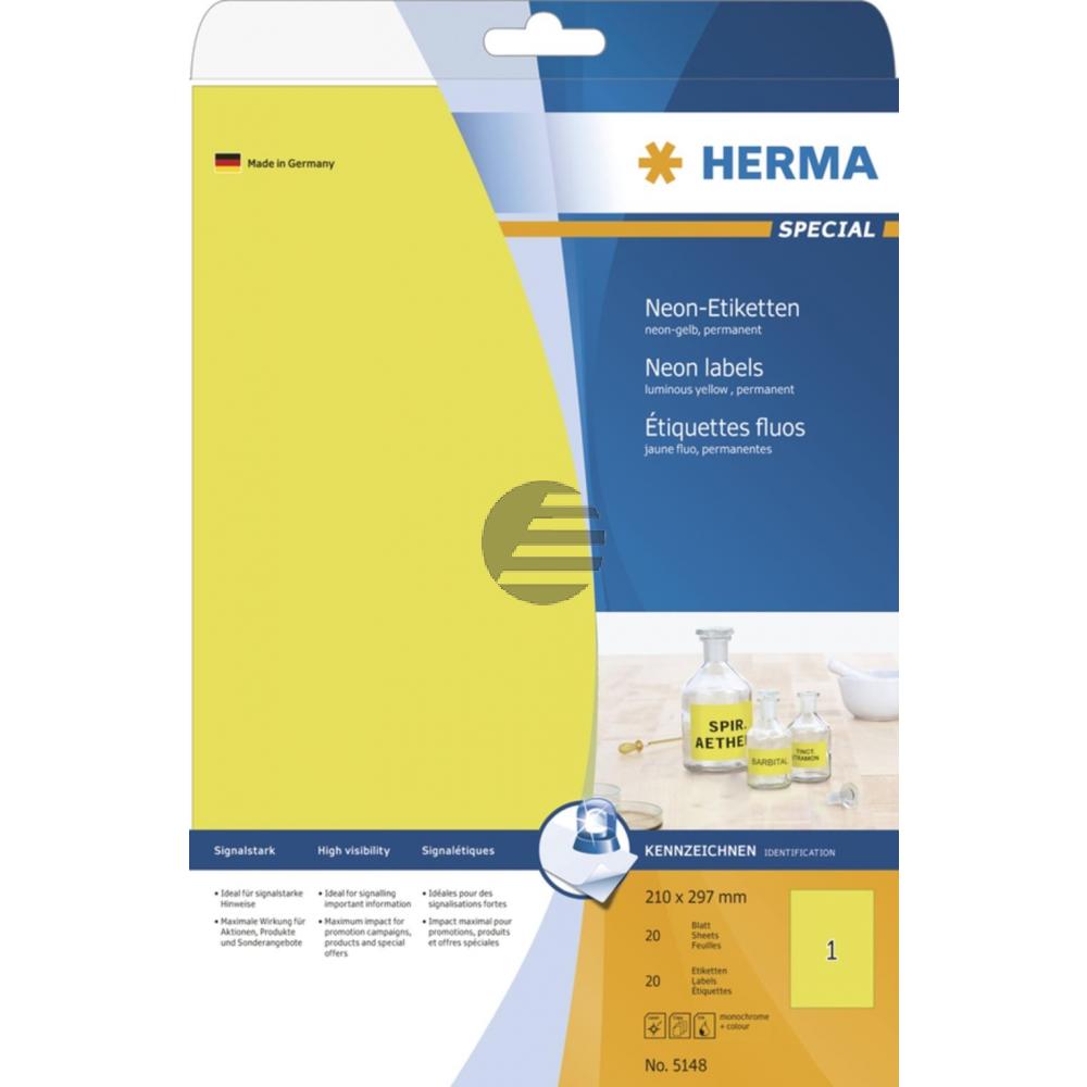 Herma Etikett A4 neon-gelb 210 x 297 mm Papier matt Inh.20