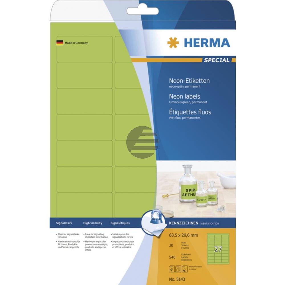 Herma Etikett A4 neon-grün 63,5 x 29,6 mm Papier matt Inh.540
