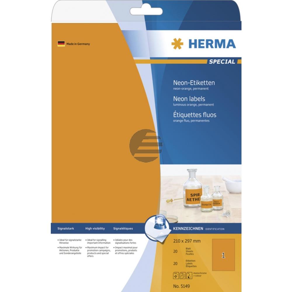 Herma Etikett A4 neon-orange 210 x 297 mm Papier matt Inh.20