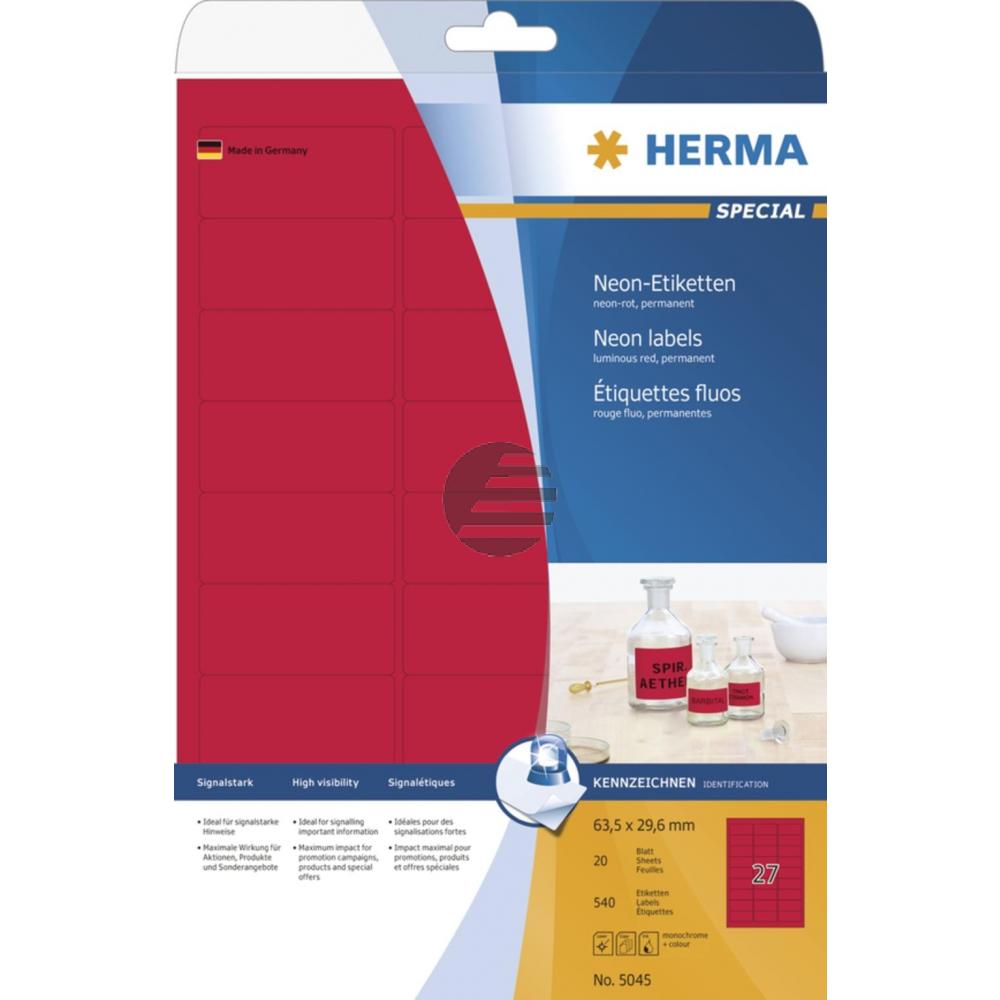 Herma Etikett A4 neon-rot 63,5 x 29,6 mm Papier matt Inh.540
