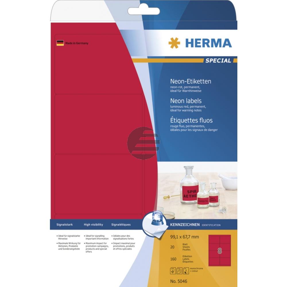 Herma Etikett A4 neon-rot 99,1 x 67,7 mm Papier matt Inh.160