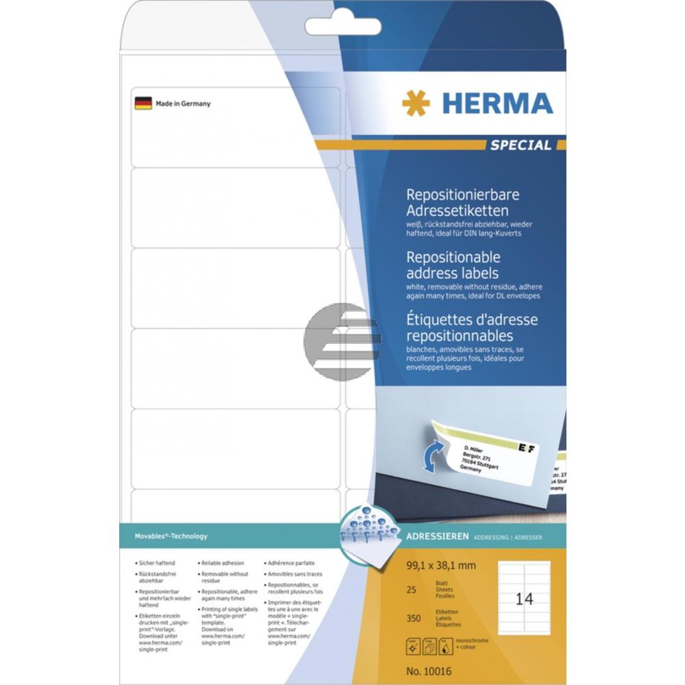 Herma Adressetiketten A4 weiß 99,1 x 38,1 mm ablösbar Papier Inh.350