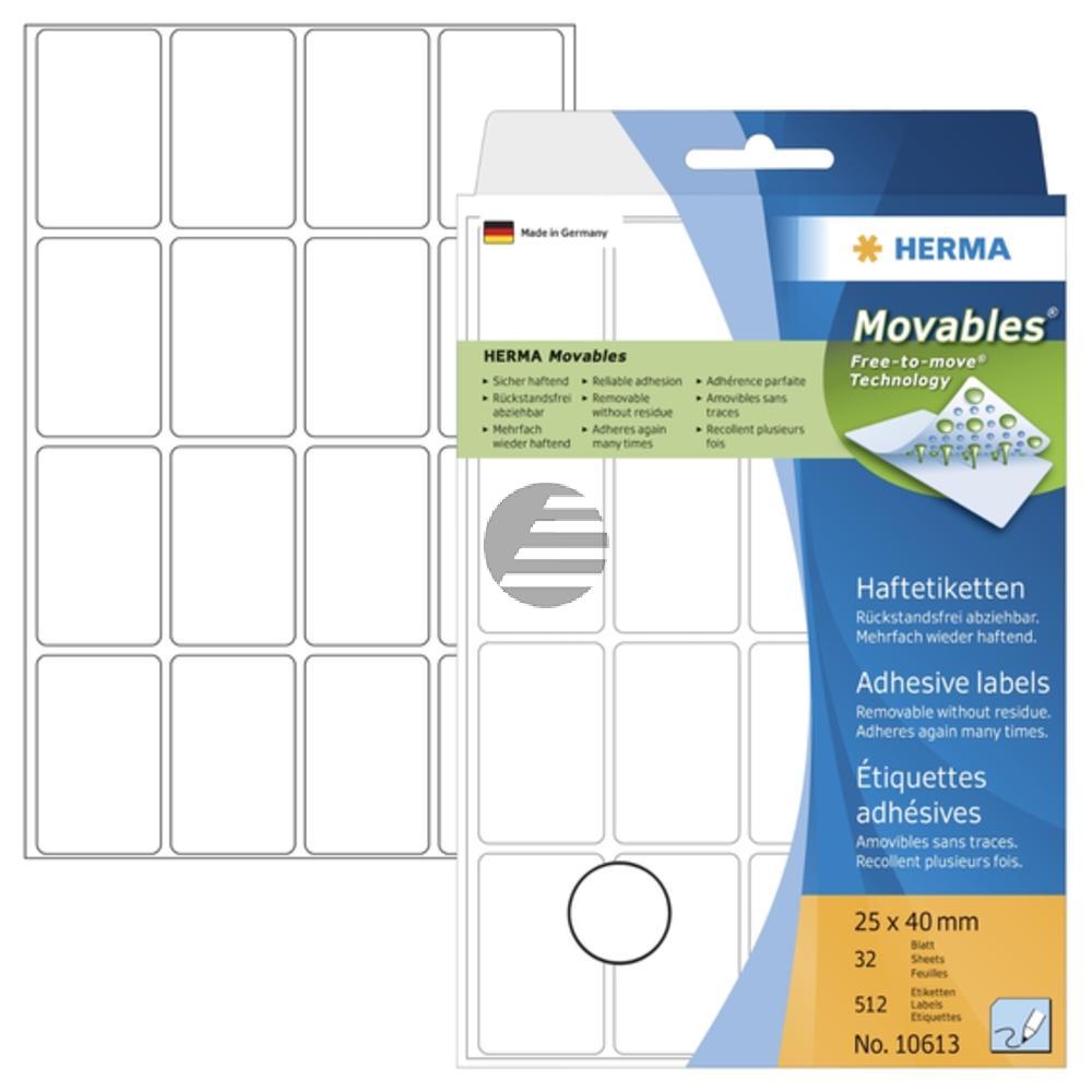Herma Vielzwecketiketten weiß 25 x 40 mm ablösbar Papier Inh.512