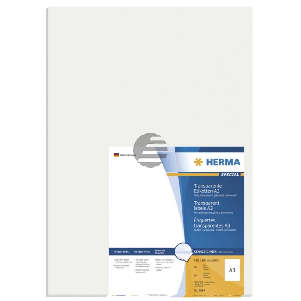 Herma A3-Etiketten transparent 297 x 420 mm Folie glĂ€nzend Inh.50