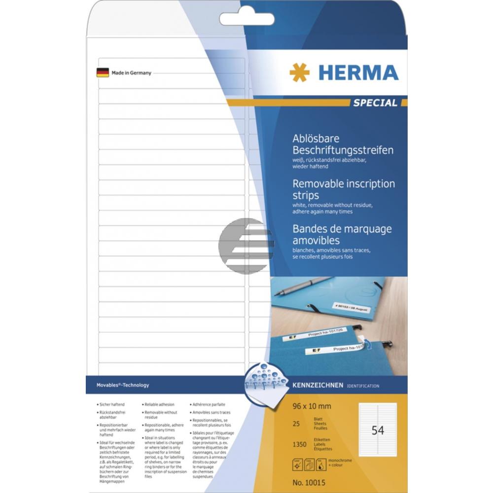 Herma Beschriftungsstreifen A4 96 x 10 mm weiß Papier matt Inh.1350 ablösbar