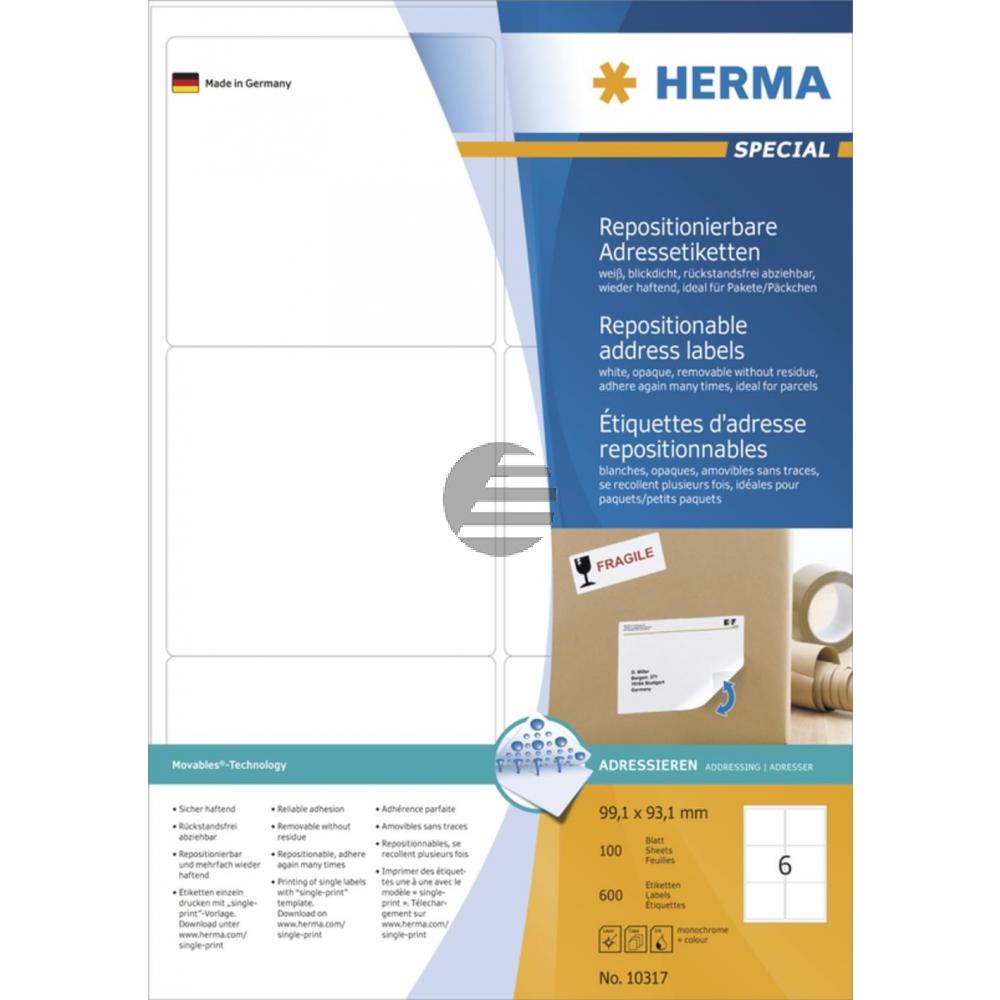 Herma Adressetiketten A4 weiß 99,1 x 93,1 mm Papier matt Inh.600 repositionierbar blickdicht