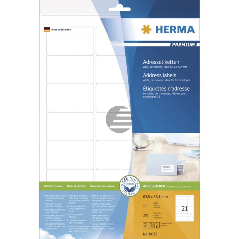 Herma Adressetiketten A4 weiß 63,5 x 38,1 mm Papier matt Inh.210 Premium Etiketten