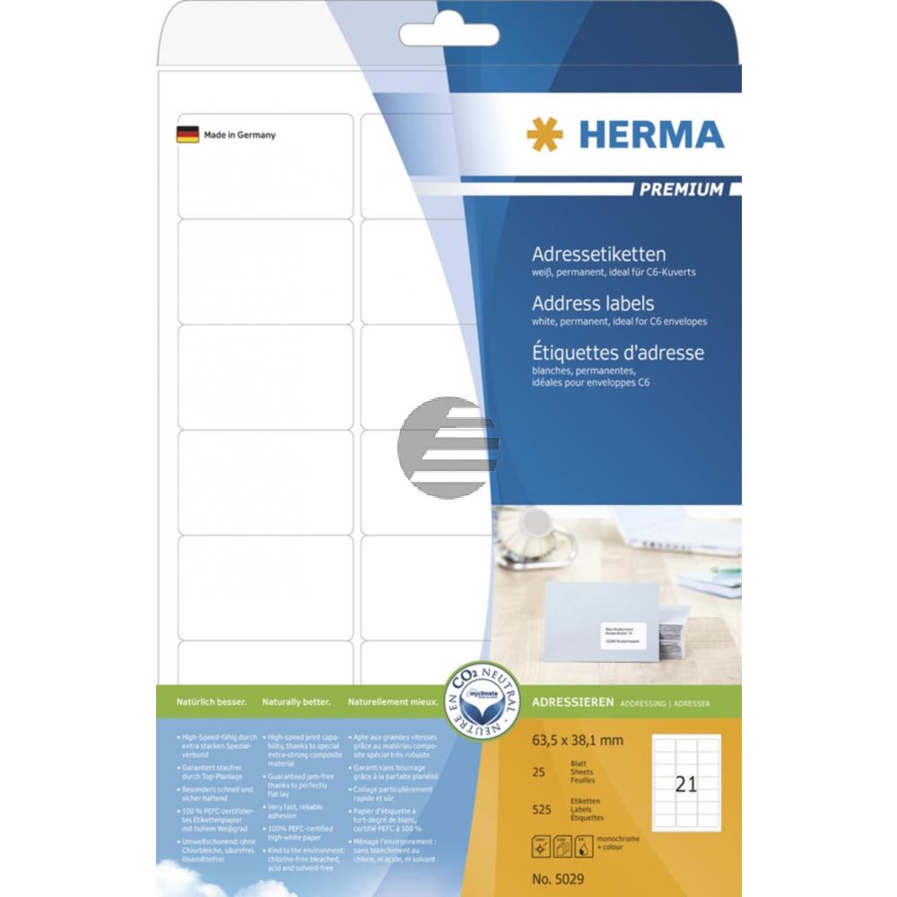Herma Adressetiketten A4 weiß 63,5 x 38,1 mm Papier matt Inh.525 Premium Etiketten