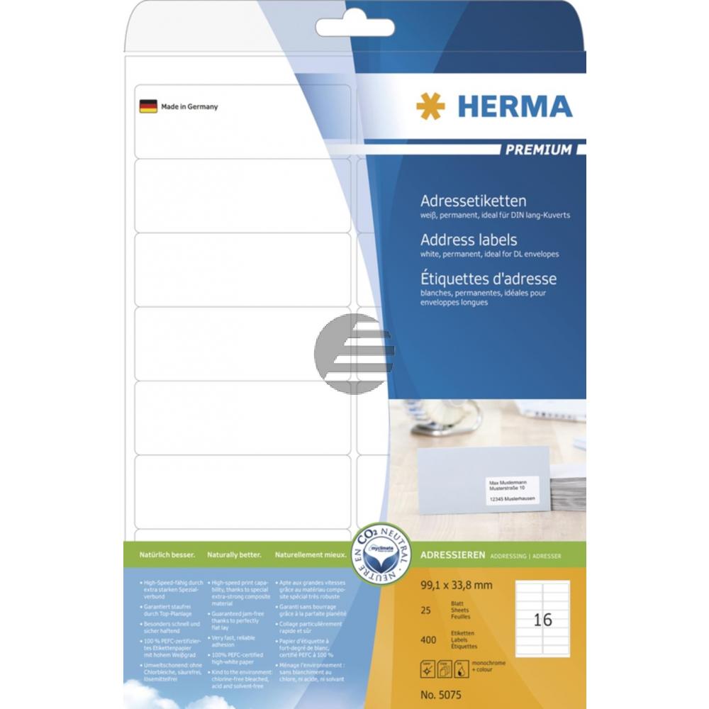 Herma Adressetiketten A4 weiß 99,1 x 33,8 mm Papier matt Inh.400 Premium Etiketten