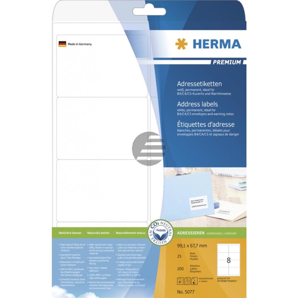 Herma Adressetiketten A4 weiß 99,1 x 67,7 mm Papier matt Inh.200 Premium Etiketten