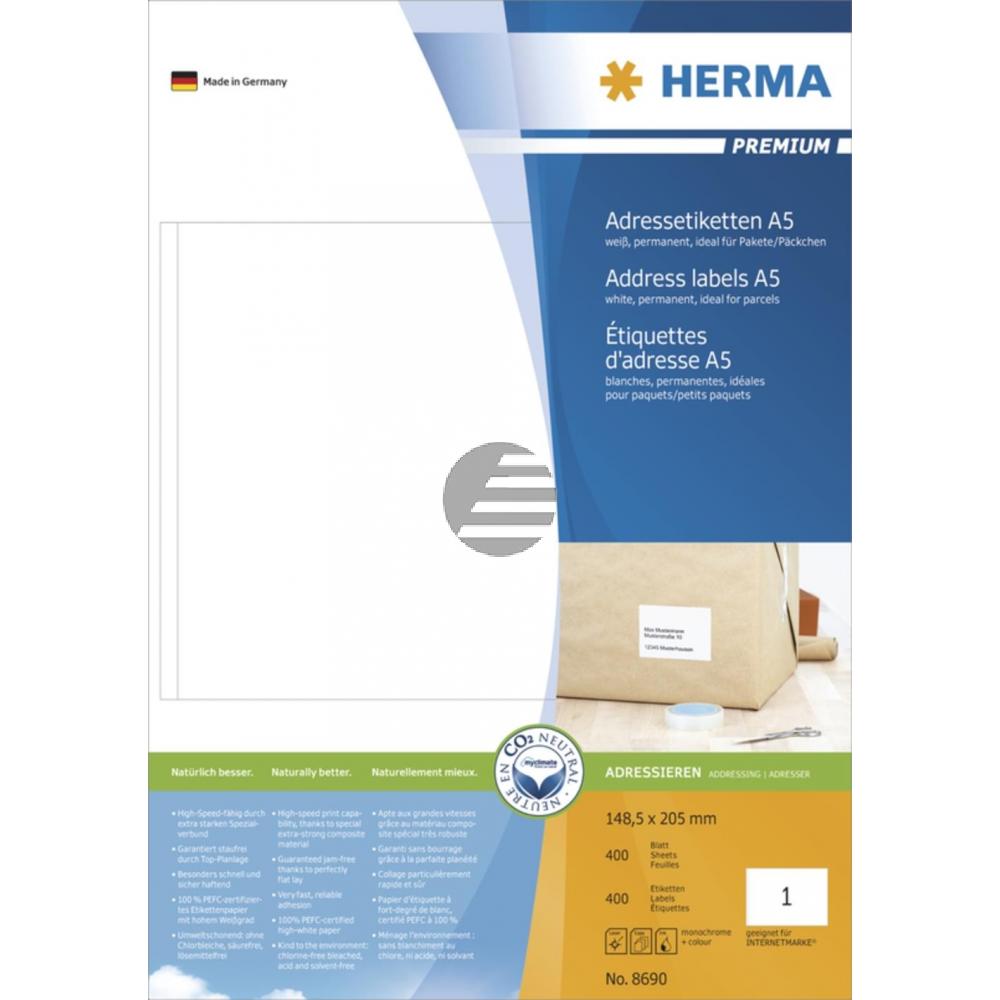 Herma Adressetiketten A5 weiß 148,5 x 205 mm Papier matt Inh.400 Premium Etiketten