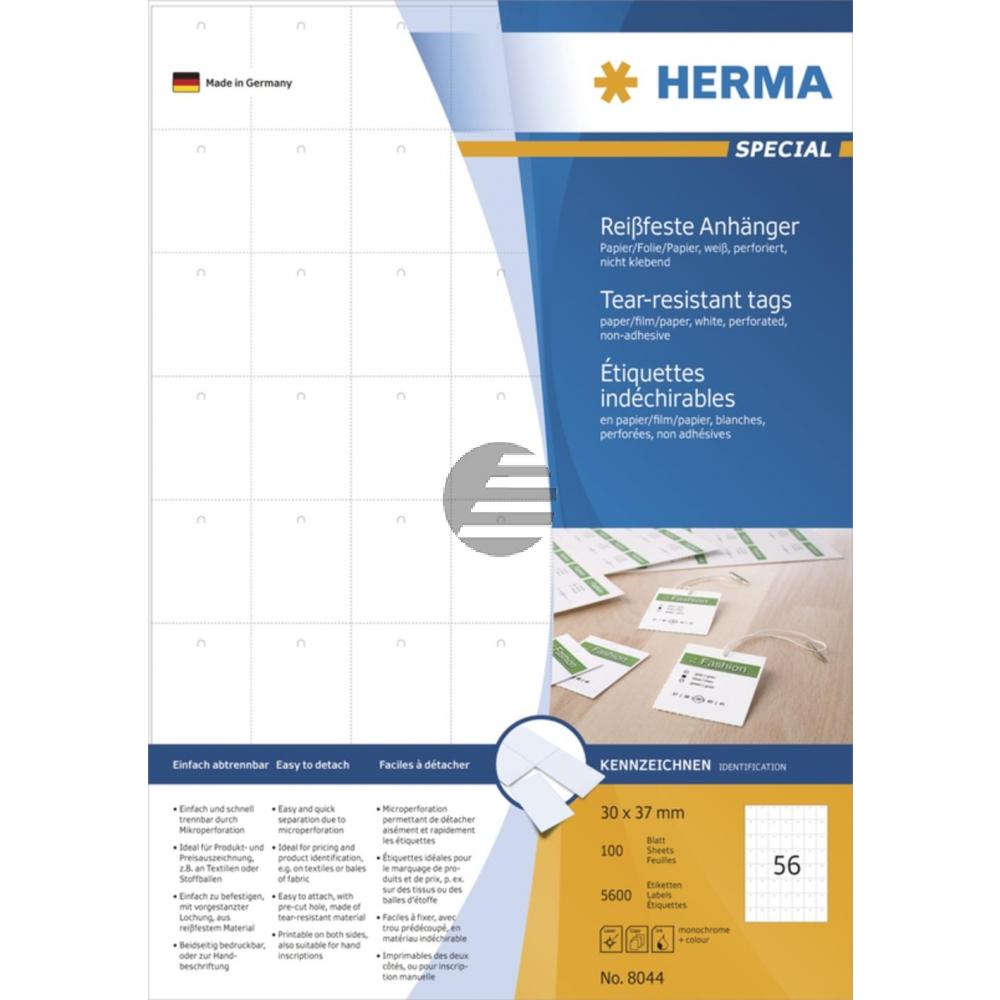 Herma AnhĂ€nger A4 weiĂ stabil 30 x 37 mm Papier/Folie/Papier Inh.5600 nicht klebend perforiert