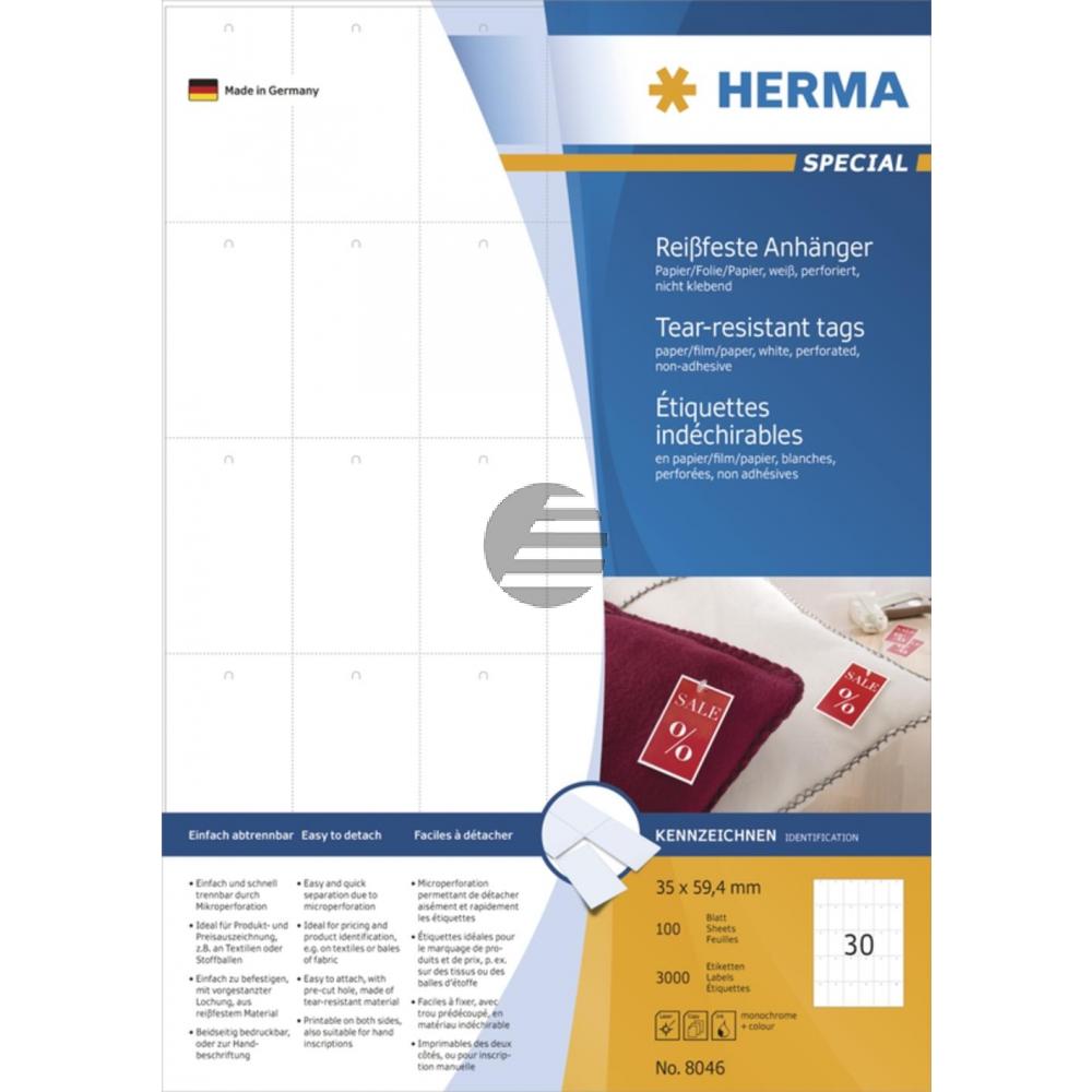 Herma Anhänger A4 weiß stabil 35 x 59,4 mm Papier/Folie/Pap. Inh.3000 nicht klebend perforiert
