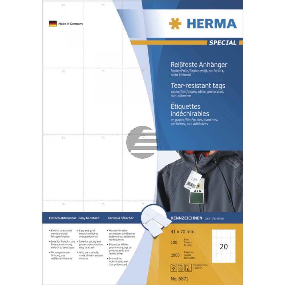 Herma Anhänger A4 weiß stabil 42 x 70 mm Papier/Folie/Papier Inh.2000 nicht klebend perforiert