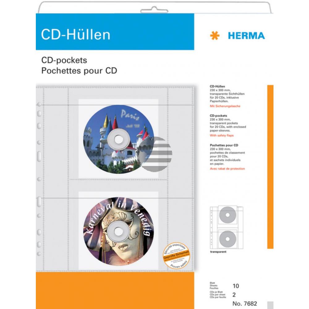 Herma CD/DVD-Hüllen 151 x 118 mm Inh.10 transparente Folie incl. Papierhüllen