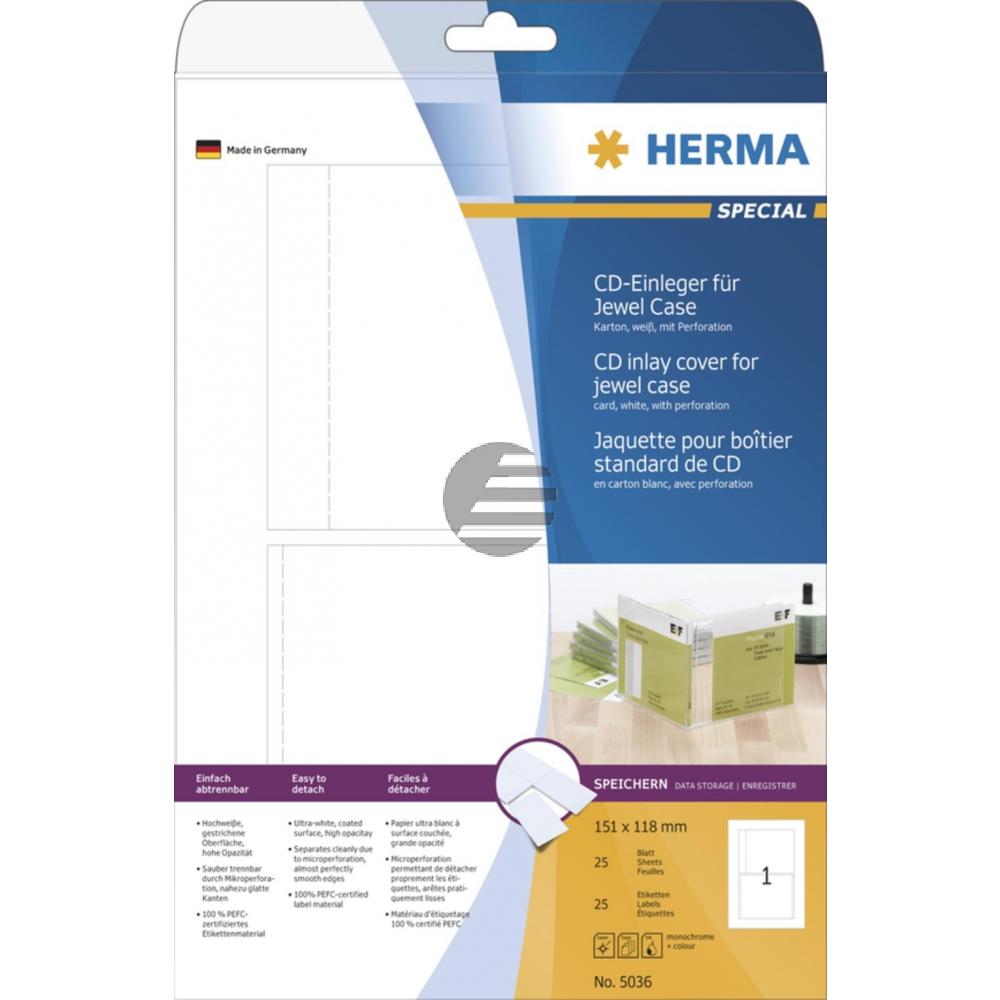 Herma CD-Einleger A4 weiß 115 x 118 mm Karton nicht klebend Inh.25 für Jewelcase