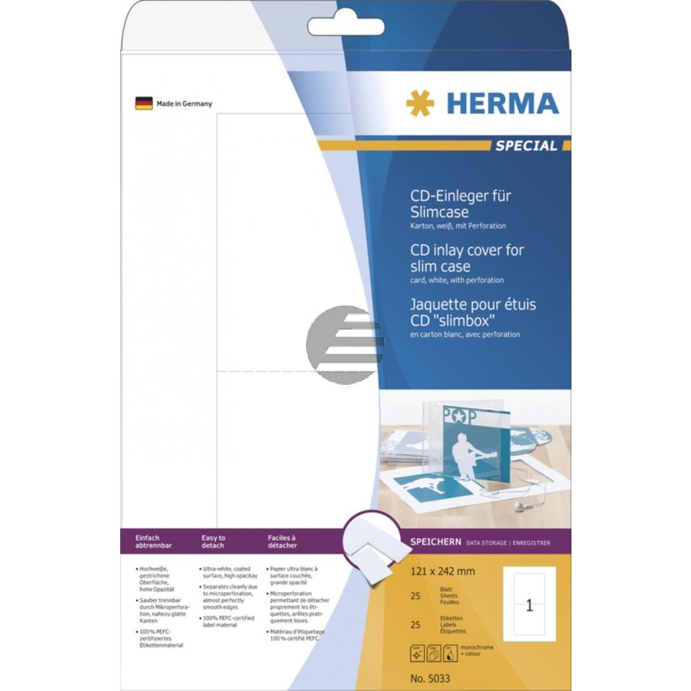 Herma CD-Einleger A4 weiß 121 x 242 mm Karton nicht klebend Inh.25 für Slimcase