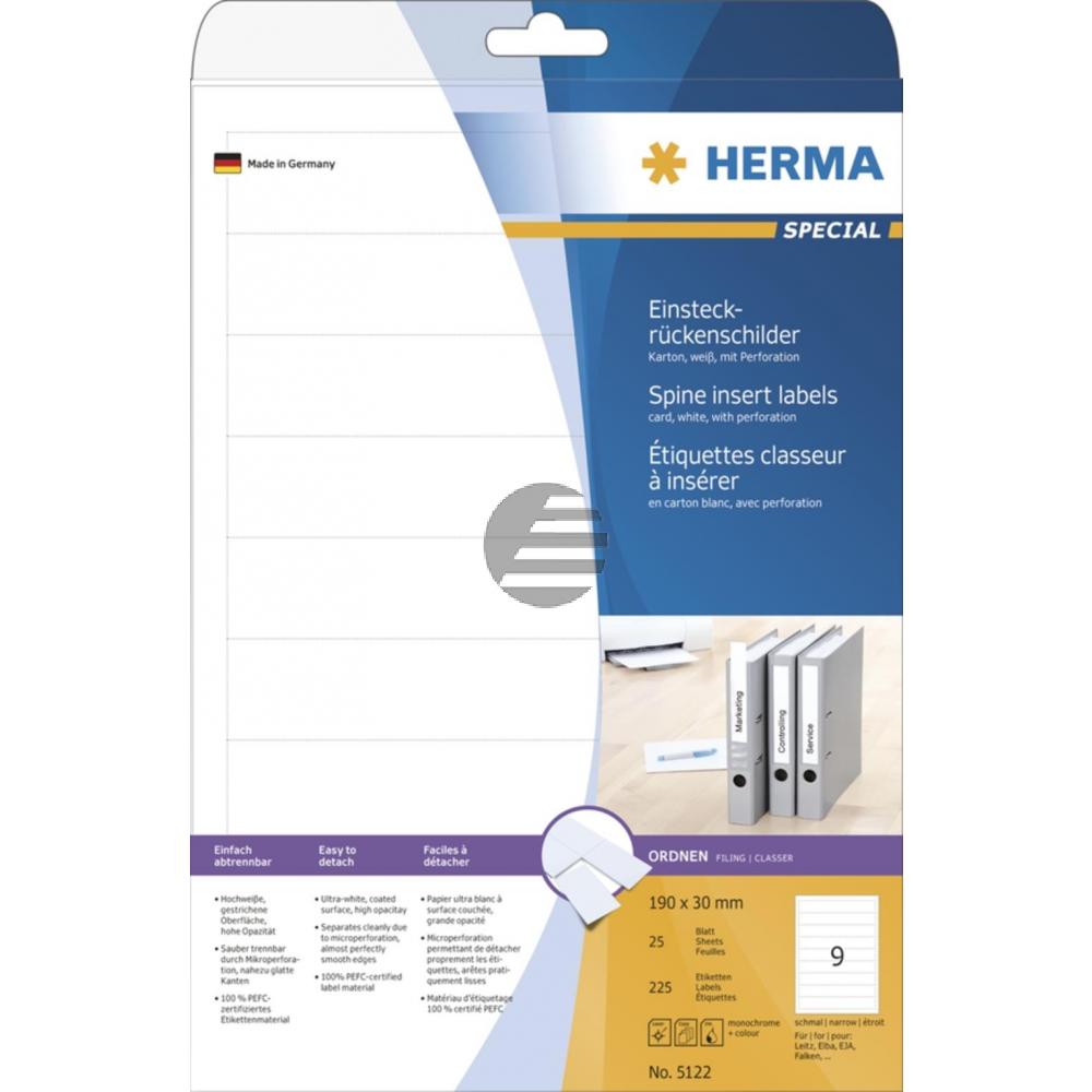 Herma Einsteckrückenschilder A4 weiß 30 x 190 mm Karton Inh.225 St. nicht klebend