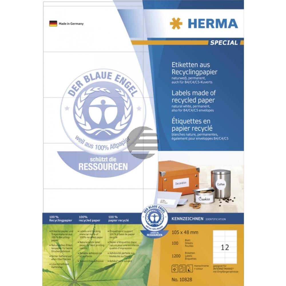 Herma Etiketten A4 naturweiß 105 x 48 mm Recyclingpapier Inh.1200 matt mit Blauem Enge l-Zertifikat