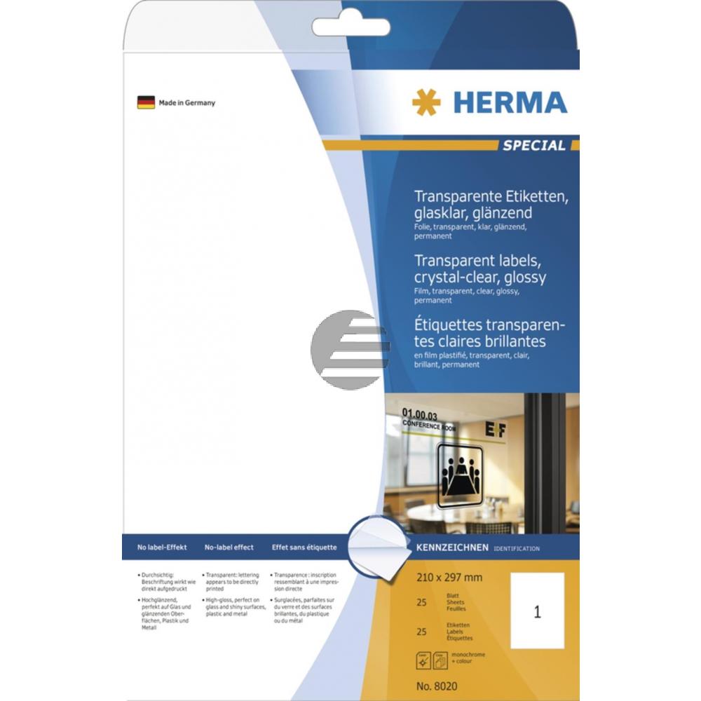 Herma Folien-Etiketten A4 210 x 297 mm transparent Inh.25 klar glĂ€nzend