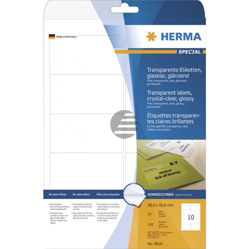 Herma Folien-Etiketten A4 96 x 50,8 mm transparent Inh.250 klar glänzend