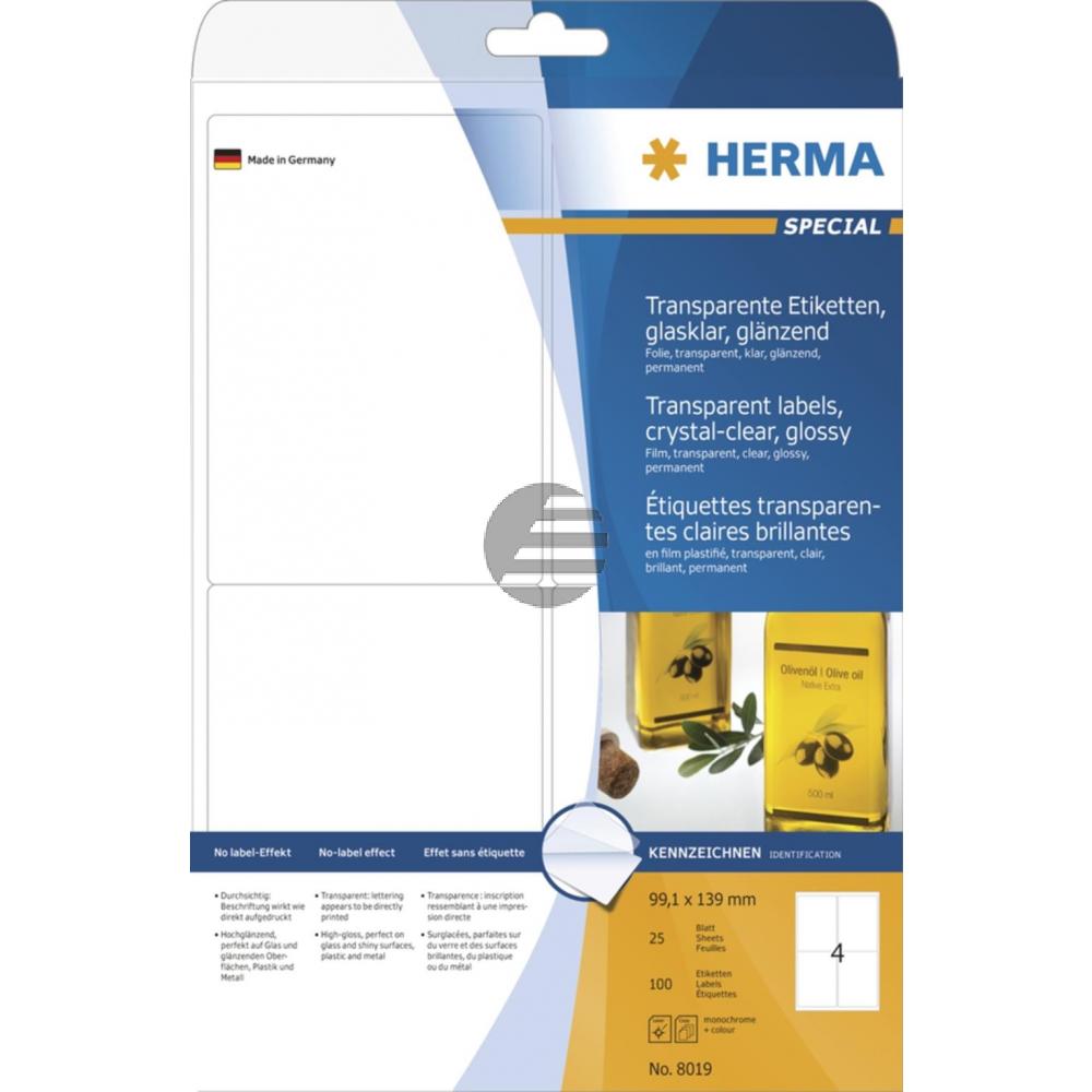 Herma Folien-Etiketten A4 99,1 x 139 mm transparent Inh.100 klar glĂ€nzend
