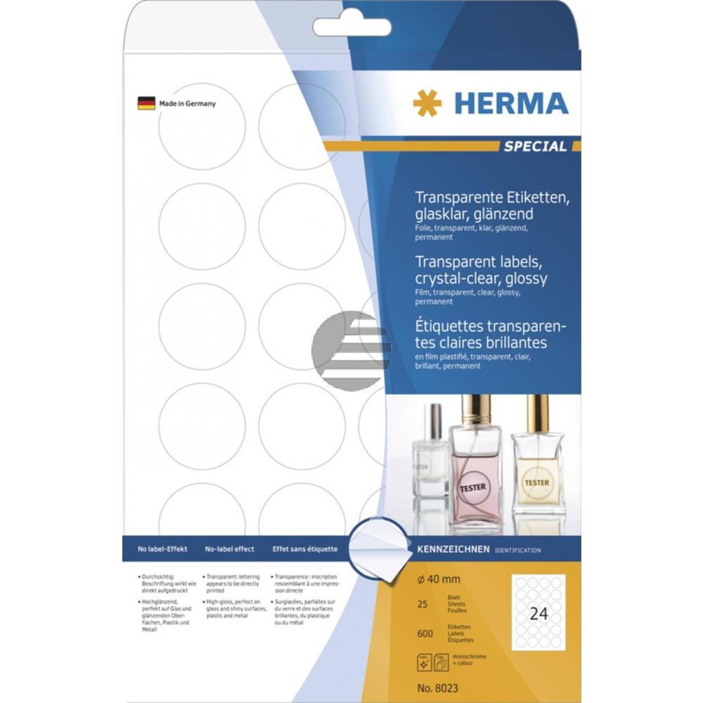 Herma Folien-Etiketten A4 rund ø 40 mm transparent Inh.600 klar glänzend