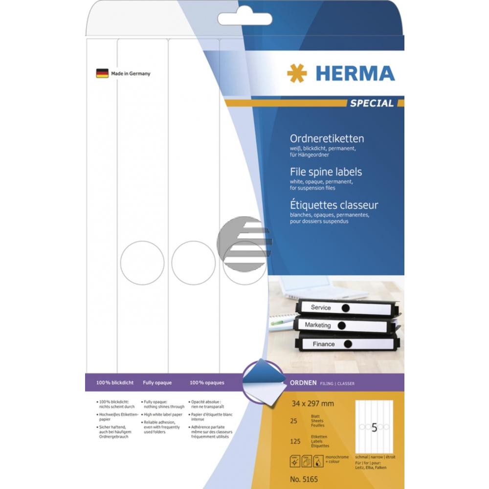 Herma Hängeordneretiketten A4 weiß 34 x 297 mm Papier matt Inh.125 St. blickdicht