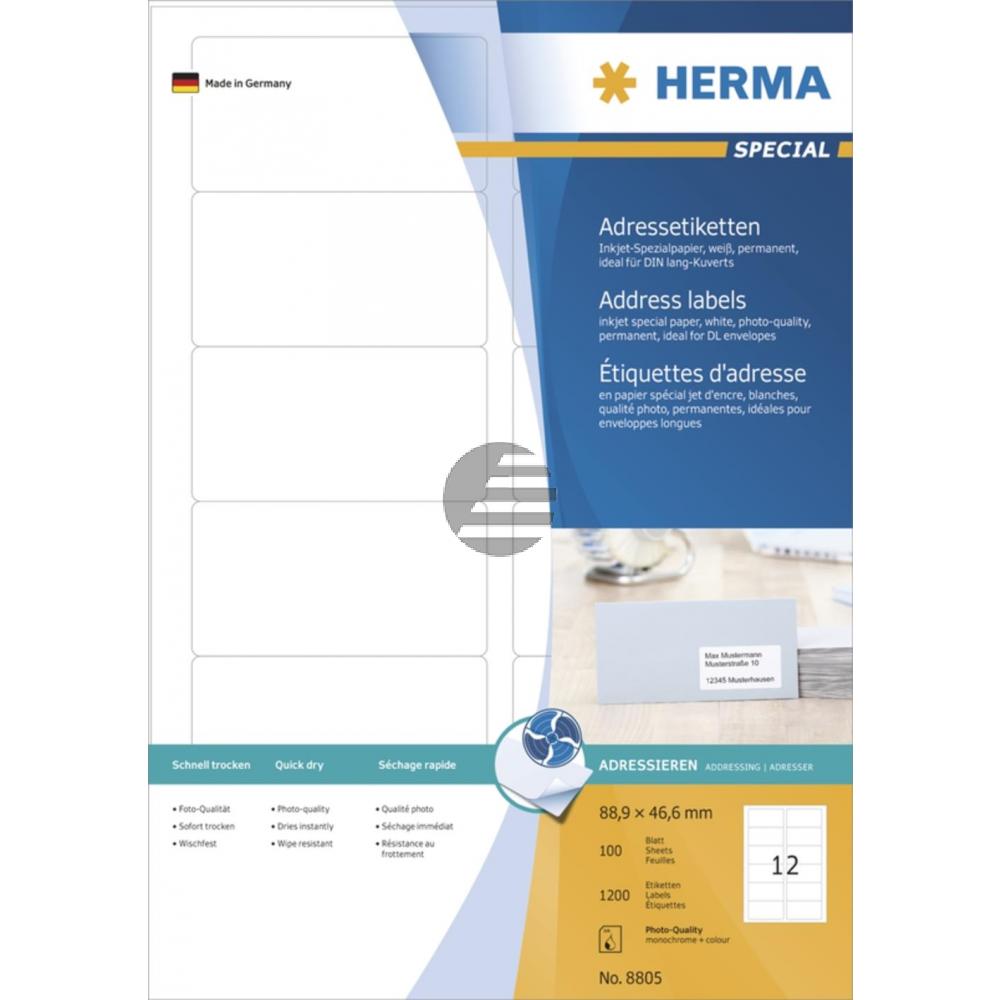 Herma InkJet Etiketten A4 88,9 x 46,6 mm weiß Papier matt Inh.1200