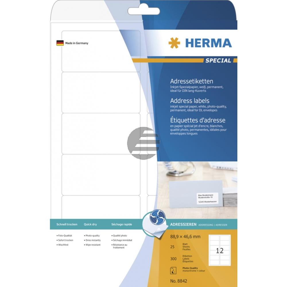 Herma InkJet Etiketten A4 88,9 x 46,6 mm weiß Papier matt Inh.300