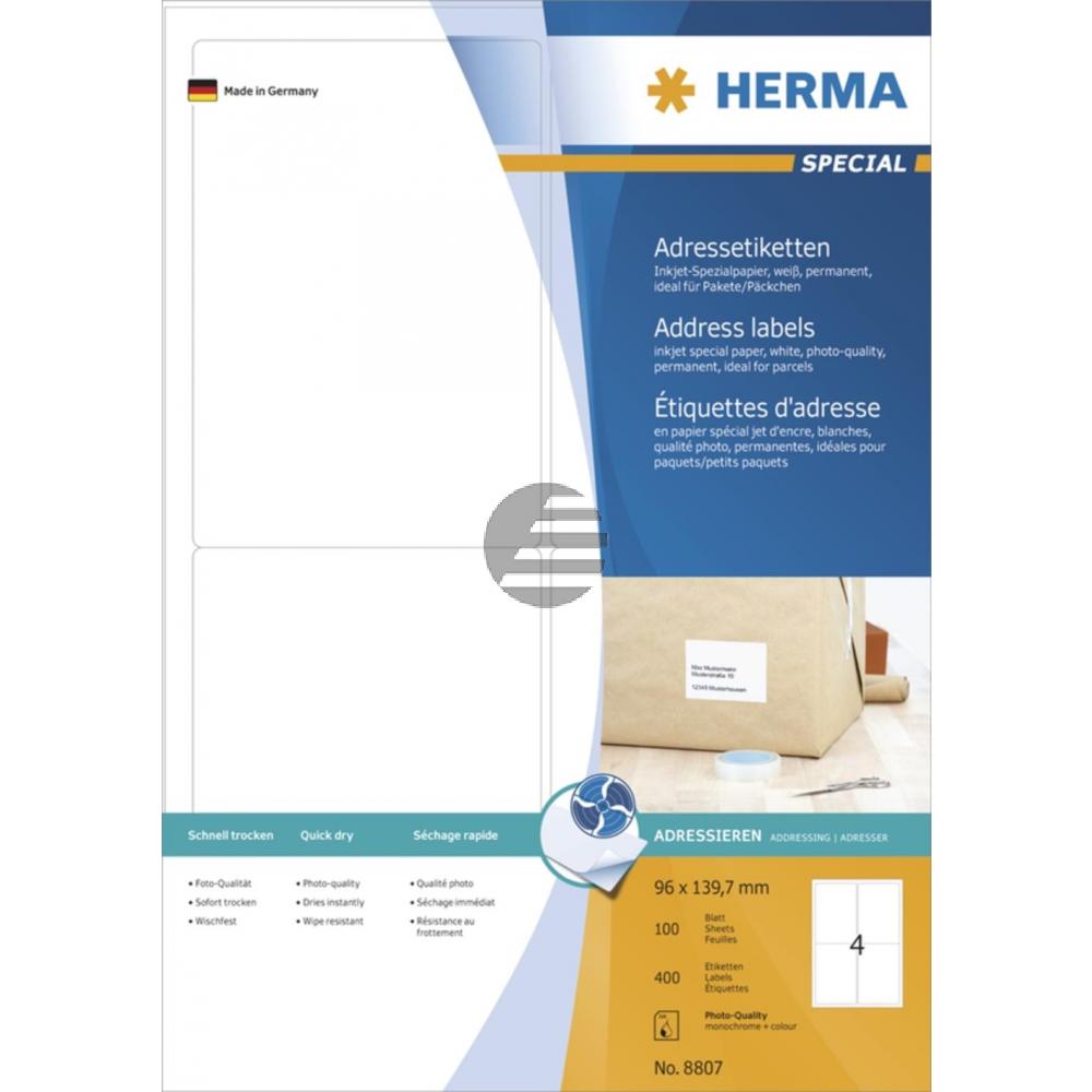 Herma InkJet Etiketten A4 96 x 139,7 mm weiß Papier matt Inh.400