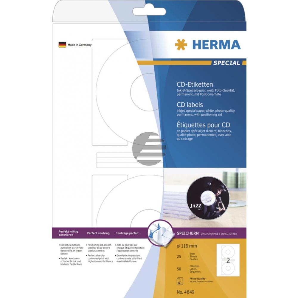 Herma Inkjet CD-Etiketten A4 ø 116 mm weiß Papier matt Inh.50