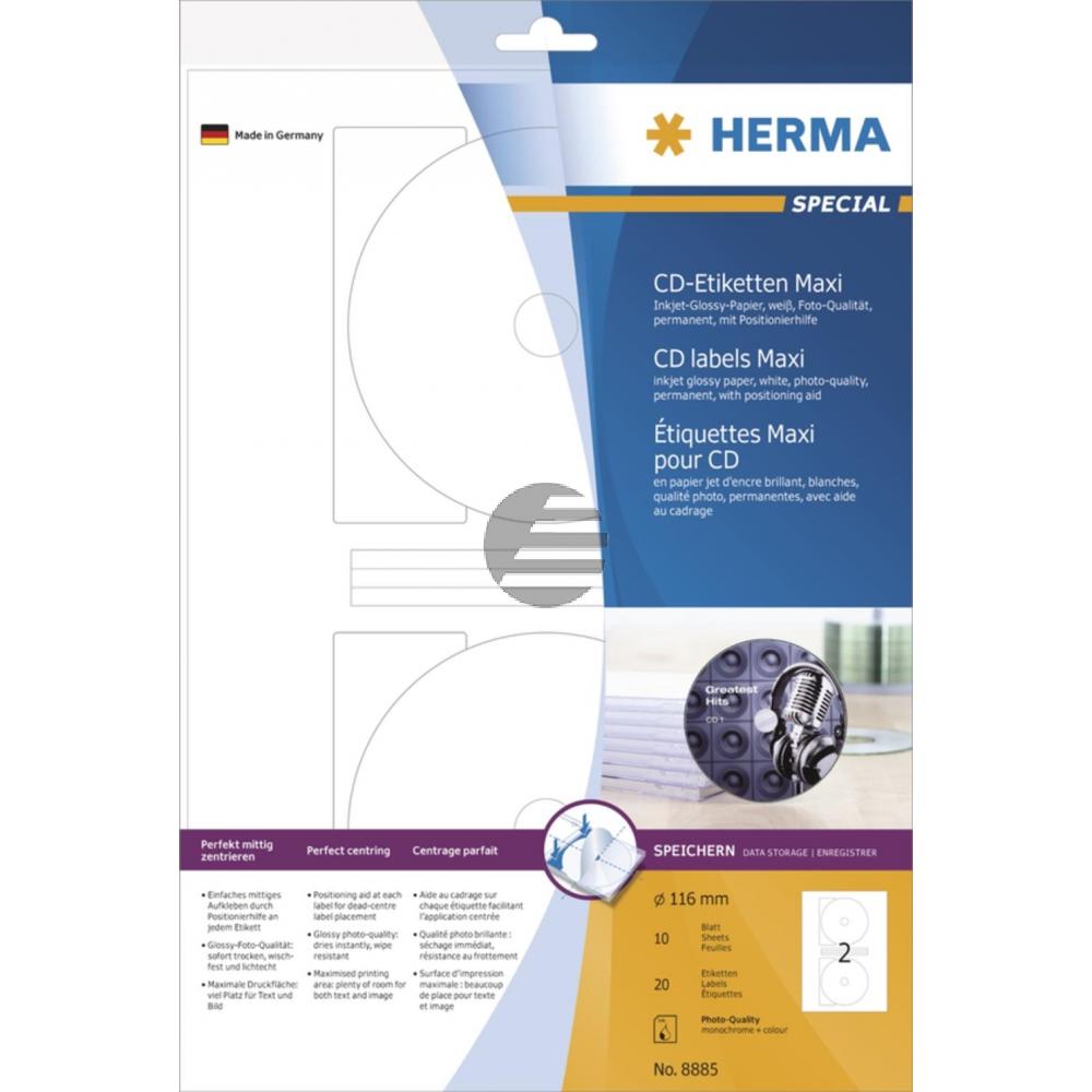 Herma Inkjet CD-Etiketten A4 ø 116 mm weiß Papier glänzend Inh.20 Maxi