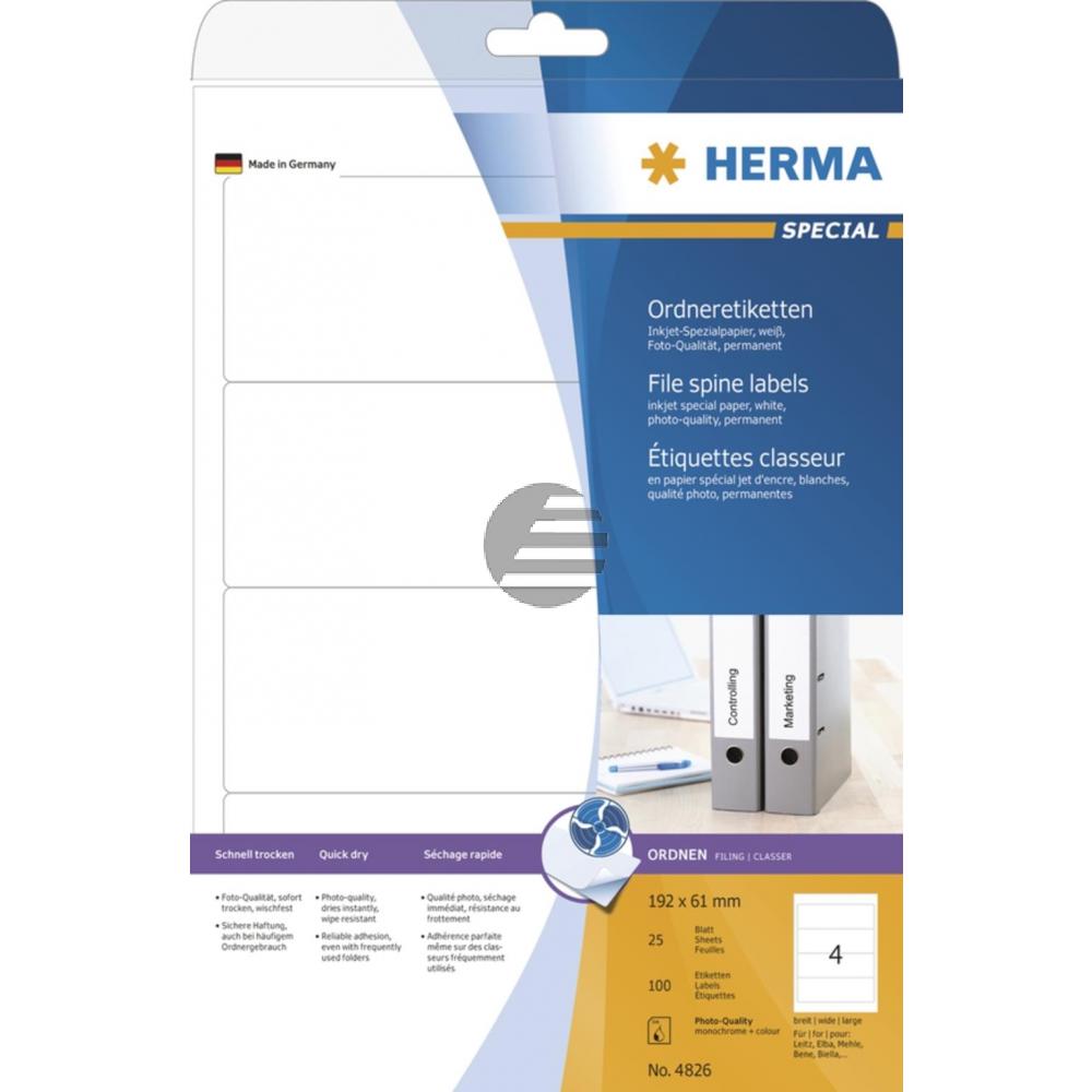 Herma Inkjet Ordneretiketten A4 weiß 192 x 61 mm Papier matt Inh.100